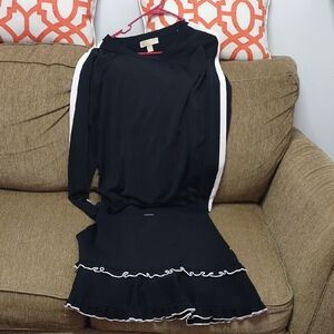 Michael Kors 2 Pcs Long Sleeves Top And Ruffle Skirt Black With White Trim Sz L
